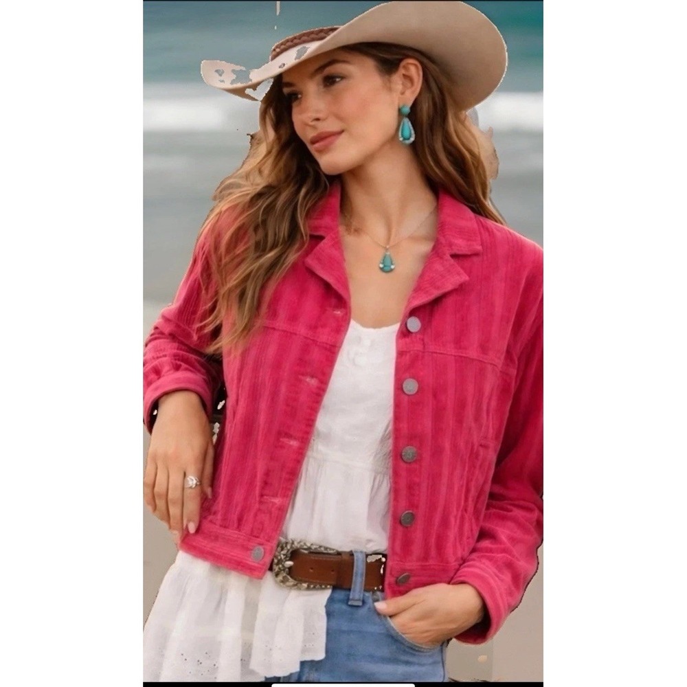 CAbi Pink Cheeky Topper Cropped Corduroy Jacket 100% Cotton Structured Size Med